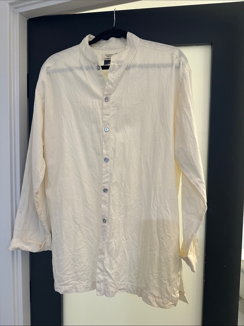 Vintage CottonField made in the USA Classic Cream Band Collar Shirt - Unbranded